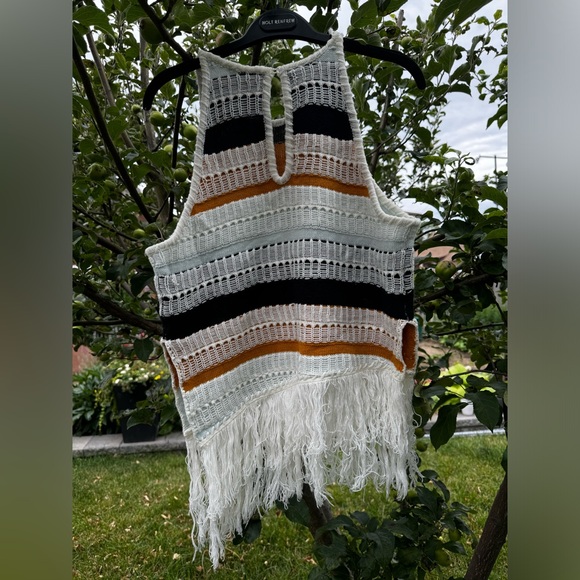 TULAROSA Brent Striped Crochet Slanted Knit Tank Fringe, Sz S - Picture 13 of 15